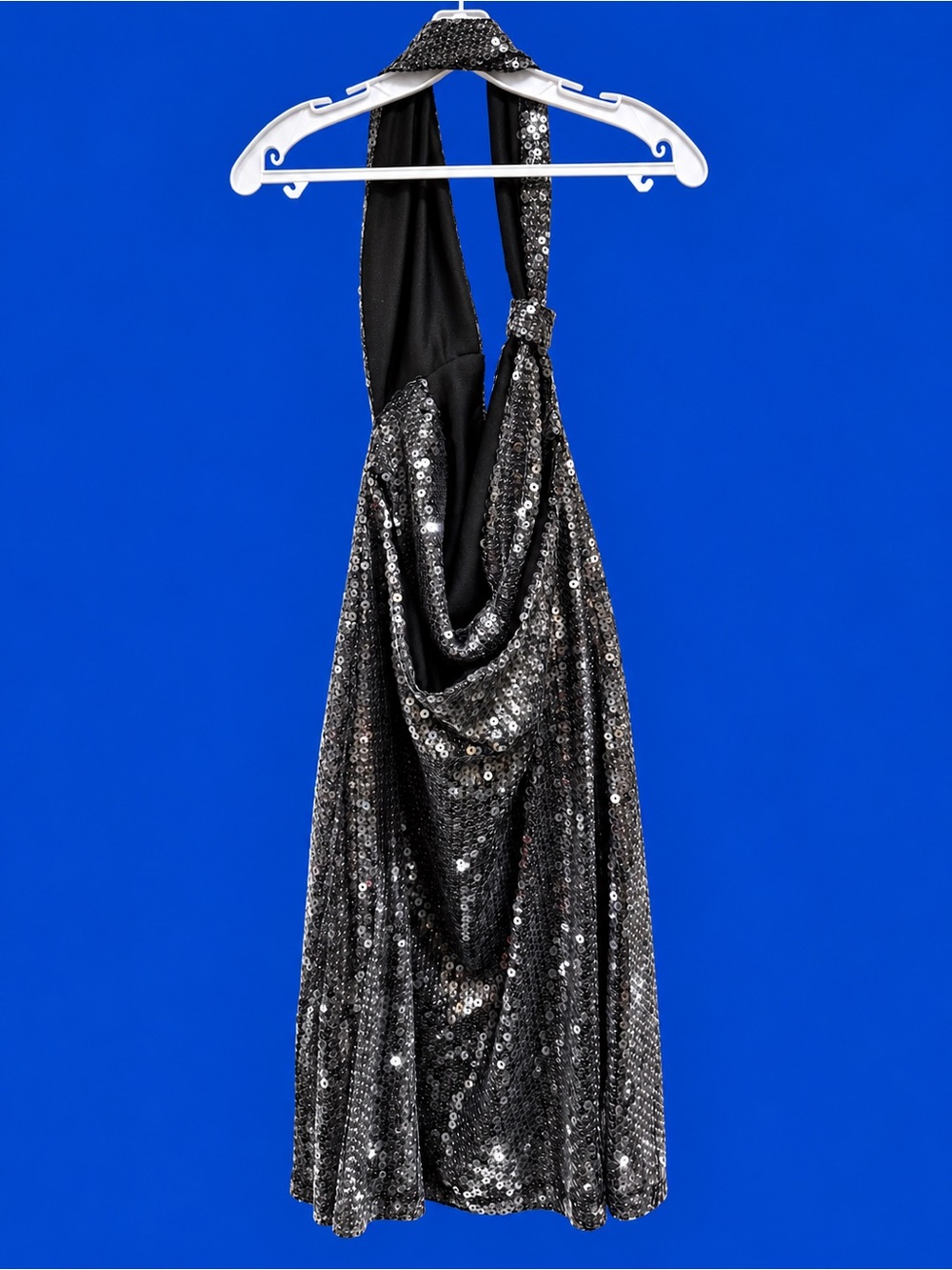 Silver Grey Sequin Halter Cocktail Dress